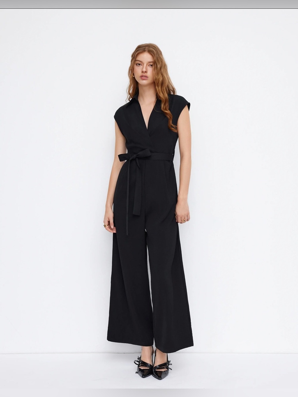 Cider Black Sleeveless Wrap Jumpsuit
